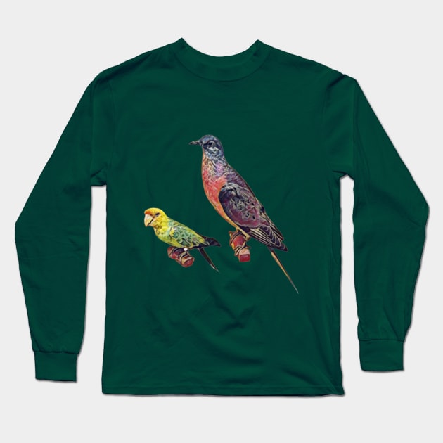 Extinct Birds (passenger pigeon and Carolina parakeet) Long Sleeve T-Shirt by Animal Surrealism